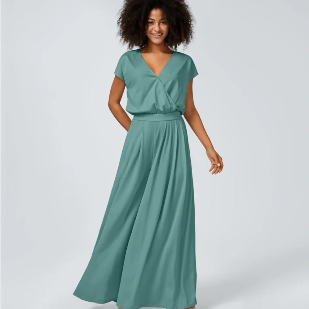 V Neck Short Sleeve Side Pocket Wide Leg Flowy Waffle Casual Jumpsuit Canton L - Picture 1 of 12